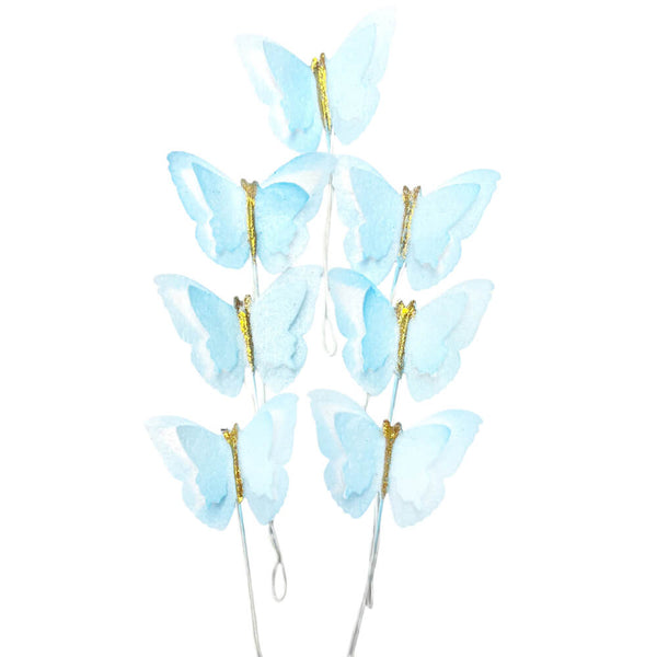 Decoratiuni fluturi albastri din vafe, prevazuti cu sarme de prindere