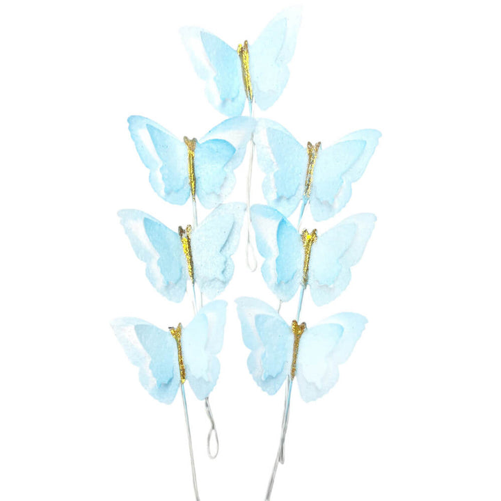 Decoratiuni fluturi albastri din vafe, prevazuti cu sarme de prindere