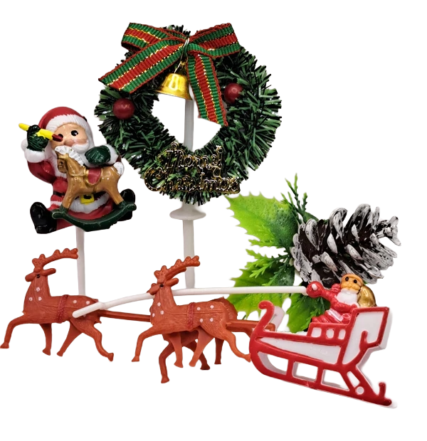 Decor iarna, Mos Craciun, trasura, con , coronita