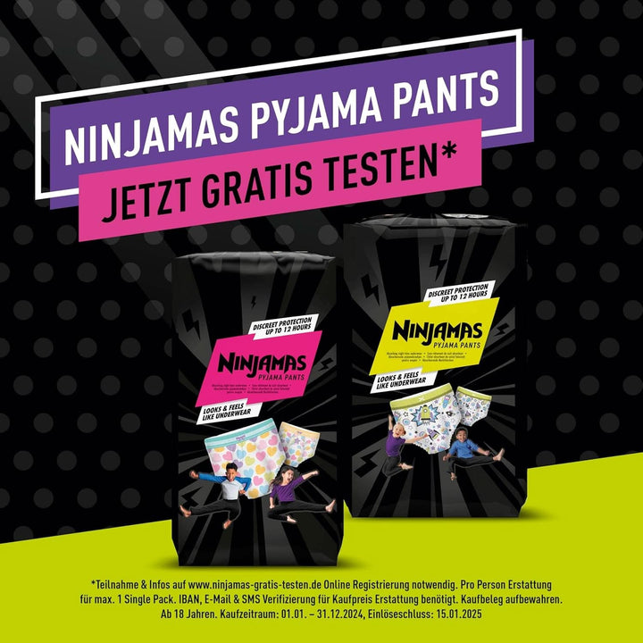 Pantaloni de pijama Ninjamas Hearts, 60 pantaloni de noapte absorbanți, 7 ani, 17Kg-30Kg