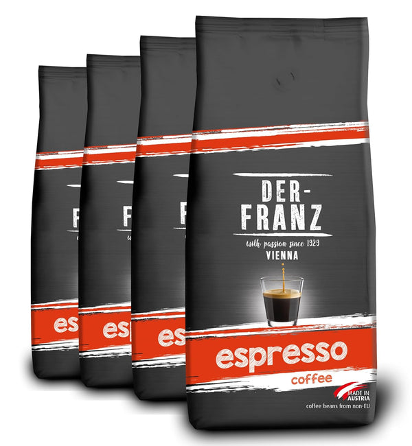 Der-Franz Espresso Kaffee, Intensität 5/5, Arabica Und Robusta, Ganze Bohne, 4 X 1000 G