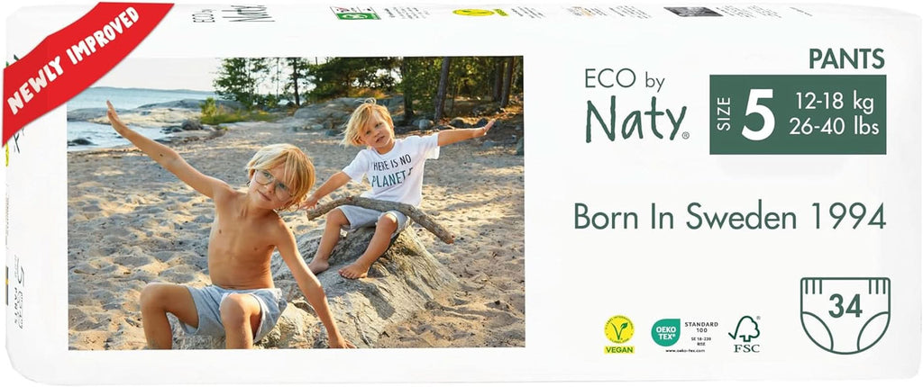 Eco by Naty Baby Windeln Pants - Umweltfreundliche Premium-Bio Höschenwindeln Aus Pflanzenbasierten Materialien, Sehr Saugfähig Und Frei Von Gefährlichen Chemikalien (Größe 6 ) | 18 Stück (1Er Pack)