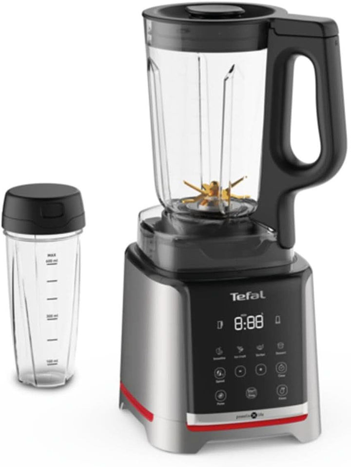 Tefal Infinymix Hochgeschwindigkeits-Standmixer, 5 Auto-Programme + Manuelle Einstellung, 2,6-L-Tritan-Behälter, Inkl. 600Ml Reisebecher/Stampfer/Rezeptheft, Silber, BL91HD31