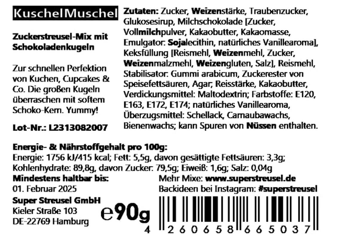 Super Streusel, Perle de zahăr comestibile (perle mari cu umplutură de ciocolată), 90 grame Naty Shop