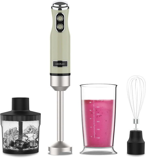 Cecotec Stabmixer Power Retrogreen 1200MAX Cream&Crush, Maximalleistung 1200 W, Crossblades-Technologie, 2 Geschwindigkeiten, Zubehörset Spülmaschinenfest, Spritzschutzhaube