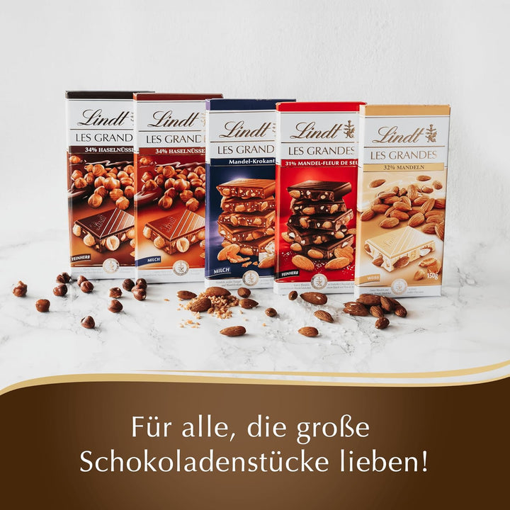 Lindt Schokolade Les Grandes Haselnuss Milch | 150 G Tafel | Ganze Nüsse Und Karamellisierte Nuss-Stückchen in Feiner Milch Schokolade | Schokoladentafel | Schokoladengeschenk