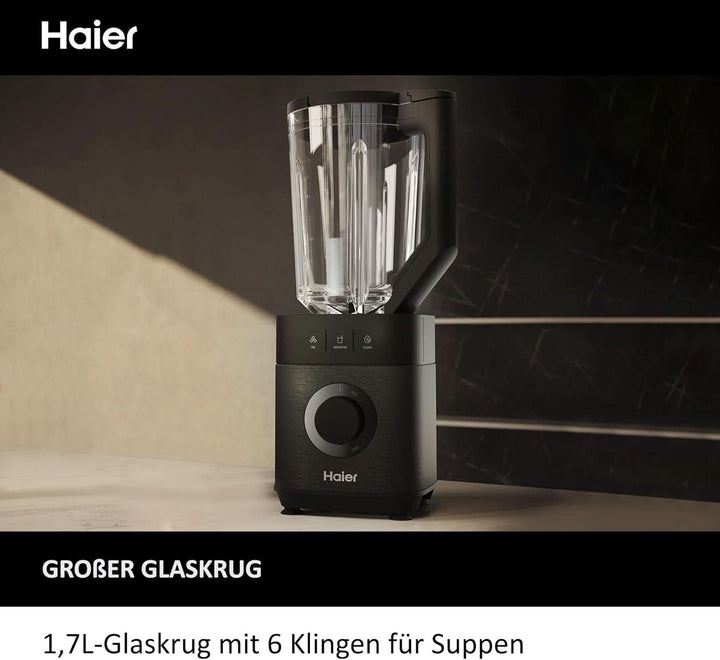 Haier Mixer Mit Ice-Crush-Funktion & Smoothie Maker, 1200W I Standmixer Mit 1,7L Glasbehälter & 0,6L To-Go-Flasche I Selbstreinigungsfunktion, Spülmaschinenfest & 5 Geschwindigkeiten [Serie 5-HBL5B2]