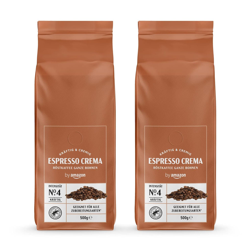 By Amazon Espresso Crema Kaffeebohnen, Leichte Röstung, 1 Kg, 2 Packungen Mit 500 G – Rainforest Alliance-Zertifizierung