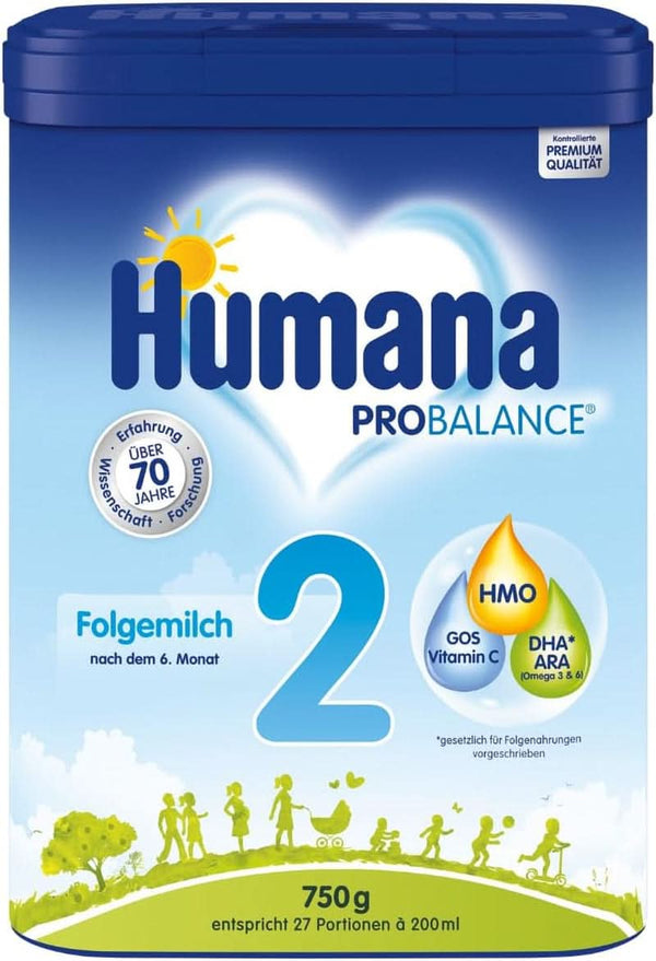 Humana PROBALANCE Folgemilch 2, Nach Dem 6. Monat, Babynahrung Im Anschluss an Das Stillen Oder Einer Anfangsnahrung, Ideal Zum Zufüttern Oder Als Alleinige Milchnahrung, 750 G