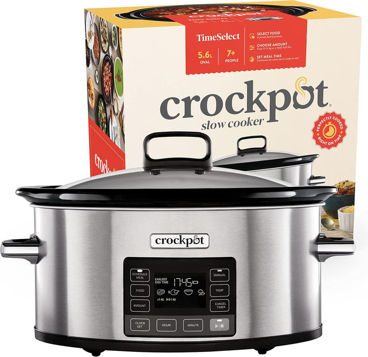 Crock-Pot Timeselect Digitaler Schongarer | Mit Programmierbarem Timer Und Digitaler Anzeige | 5,6 L Fassungsvermögen (Für 7 Personen Und Mehr) | Warmhaltefunktion | Edelstahl [CSC066X]