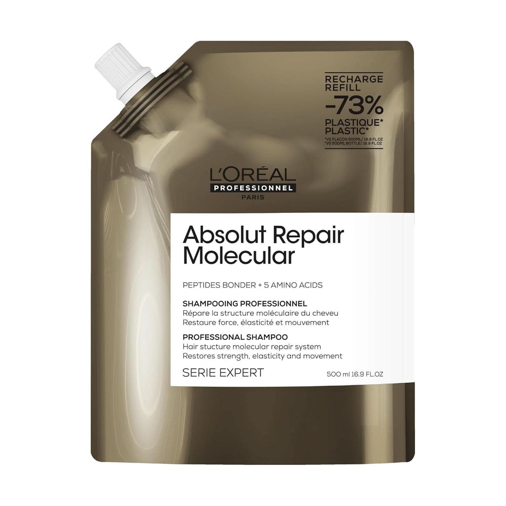 L'Oréal Professionnel Shampoo Für Strukturgeschädigtes Haar, Zur Molekularen Tiefenreparatur, Mit Peptidbondern, Serie Expert, Absolut Repair Molecular Shampoo Zum Nachfüllen, Refill, 500Ml