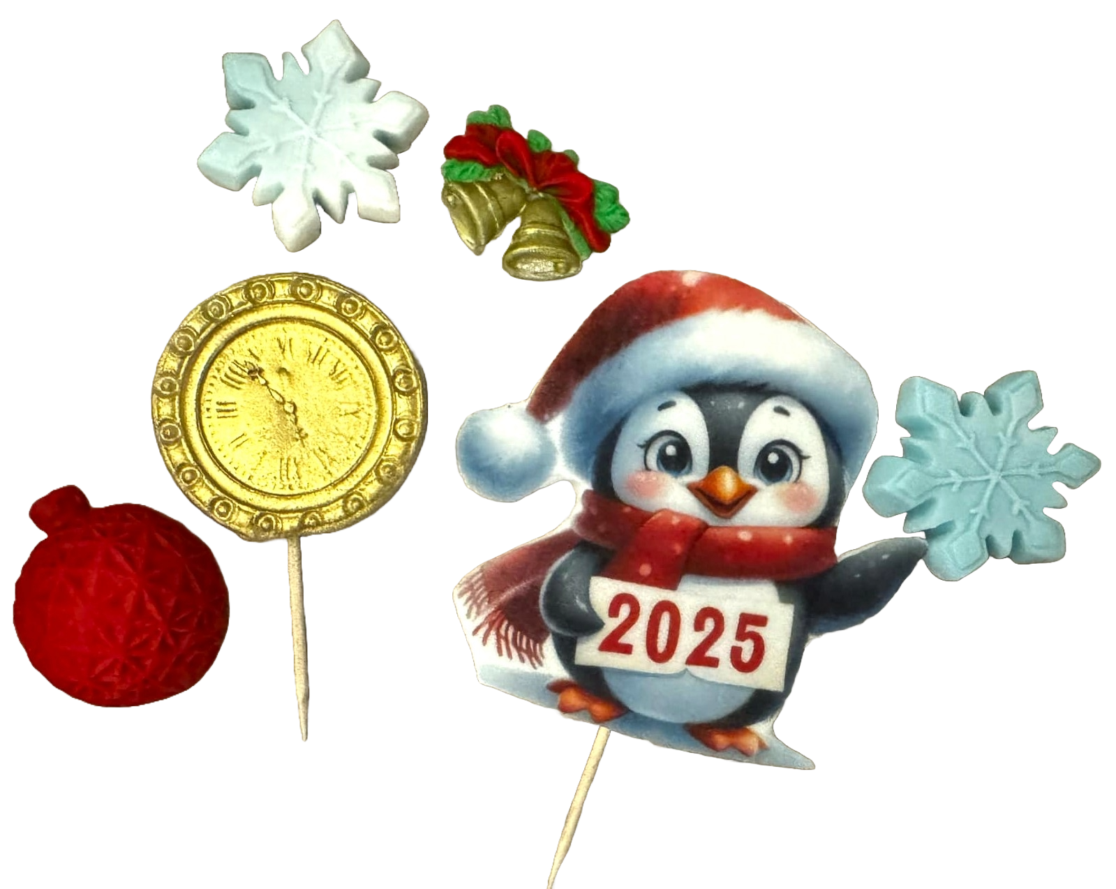 Set 6 decoratiuni comestibile din pasta de zahar, Sarbatori de iarna, 2025 Decoratiuni din Pasta de Zahar Naty Shop