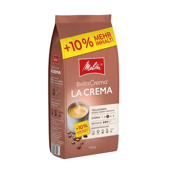 Melitta Bellacrema Decaf Ganze Kaffee-Bohnen Entkoffeiniert 1Kg, Ungemahlen, Kaffeebohnen Für Kaffee-Vollautomat, Koffeinfrei, Milde Röstung, Geröstet in Deutschland, Stärke 3