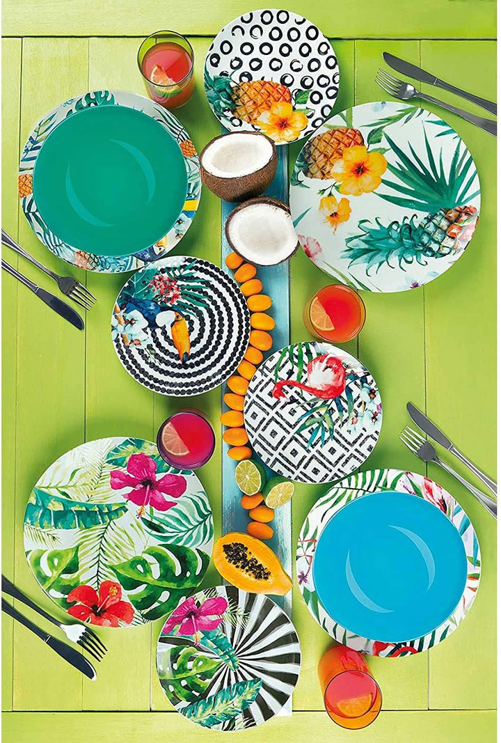 Excelsa Tropical Chic Teller-Set, 18 Stück, Porzellan, Mehrfarbig