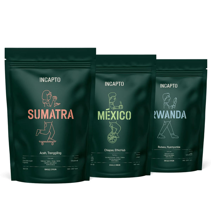 Incapto Exotische Kaffeeset | Spezialitäten-Kaffeebohnen Natur | Herkunft - Ruanda, Sumatra Und Mexiko | Specialty Coffee +80 Punkte SCA | 3 Pakete À 500G