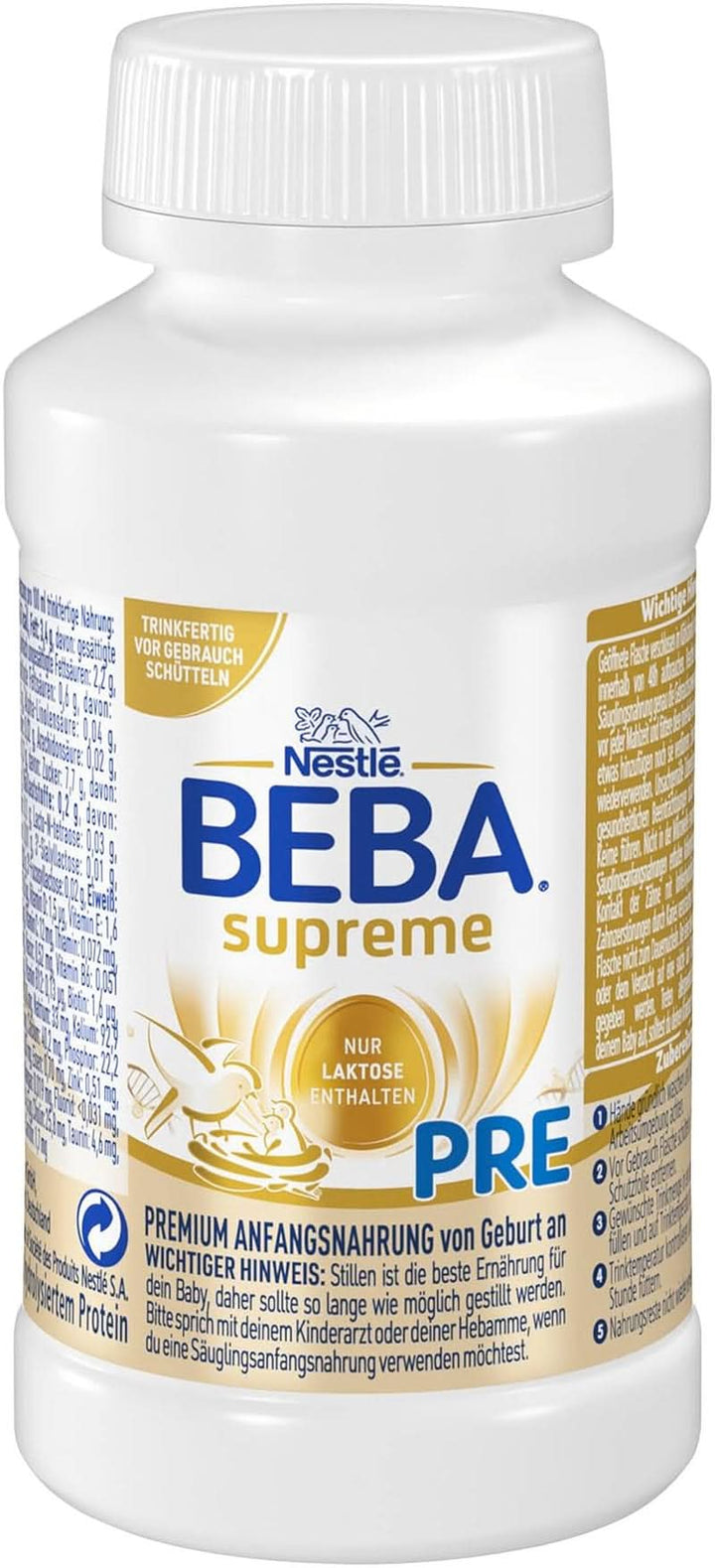 BEBA SUPREME PRE Anfangsmilch Trinkfertig, Von Geburt An, Babynahrung Mit DHA, Nur Laktose, Ohne Palmöl, 8Er Pack (8 X 200Ml)