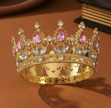 Coronita Aurie Din Metal Cu Pietre Roz - Decor Elegant Pentru Torturi Si Prajituri La Nunti Botezuri Si Aniversari