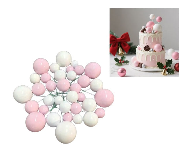Set 27 Sfere Plastice Pentru Ornat Torturi Roz-Alb - Perle Decorative Cu Diametre 2 2,5 3 4 Cm Se Îndepărtează Ușor