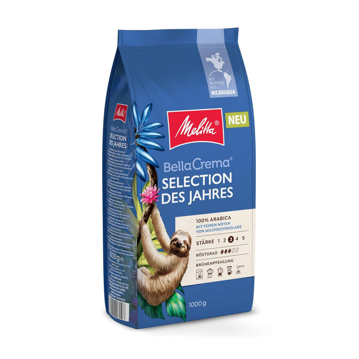 Melitta Bellacrema Decaf Ganze Kaffee-Bohnen Entkoffeiniert 1Kg, Ungemahlen, Kaffeebohnen Für Kaffee-Vollautomat, Koffeinfrei, Milde Röstung, Geröstet in Deutschland, Stärke 3