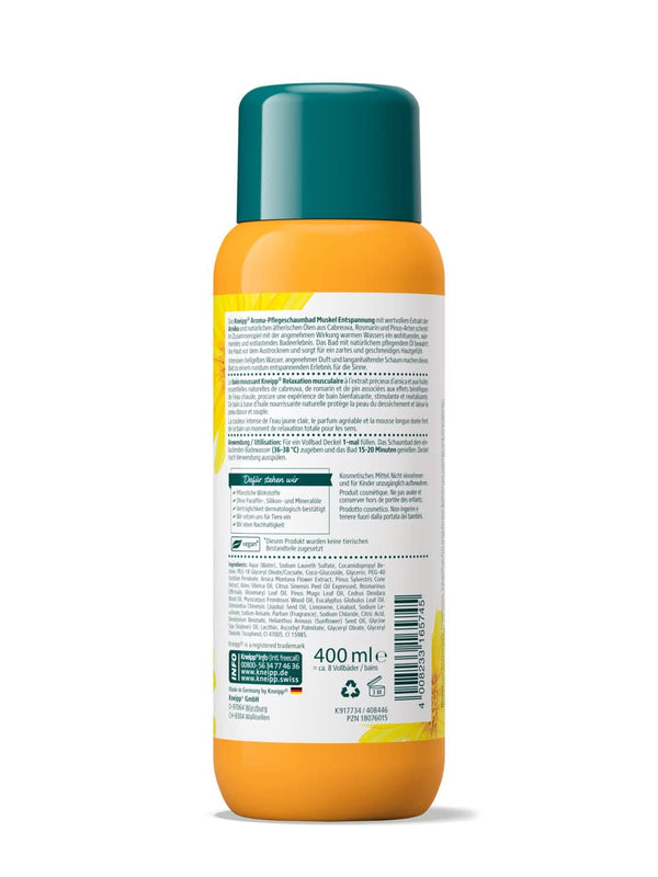 Kneipp Aroma, aditiv de baie cu extract de arnică și uleiuri esențiale naturale din speciile Cabreuva, Rosemary și Pinus, 400 ml