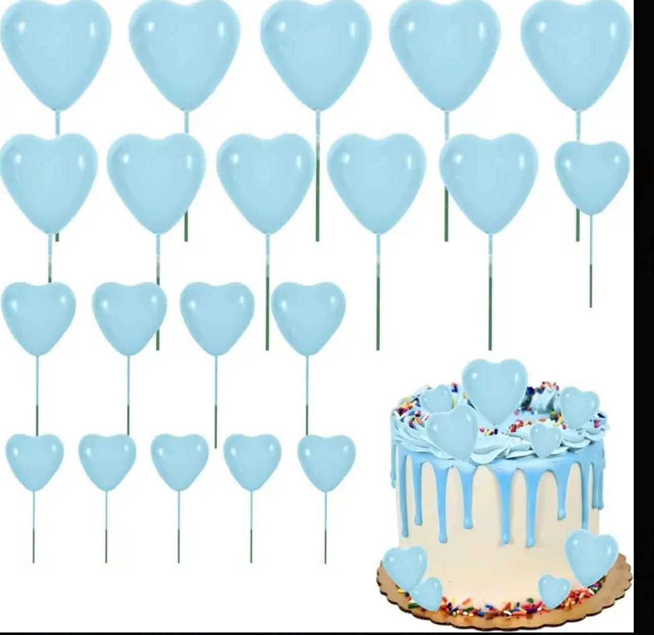 Set 20 De Inimi Necomestibile Tort Bleu - Decor Festiv Elegant Si Stralucitor Pentru Mese Si Aranjamente