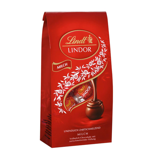 Lindt Schokolade LINDOR Kugeln Milch | 100G Im Beutel | Ca. 7 Kugeln Vollmilchschokolade Mit Zartschmelzender Füllung | Pralinen-Geschenk | Schokoladen-Geschenk