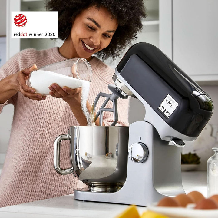 Kenwood Kmix KMX750BK Küchenmaschine, 5 L Edelstahl Schüssel, Safe-Use-Sicherheitssystem, Metallgehäuse, 1000 Watt, Inkl. 3-Teiligem Patisserie-Set Und Spritzschutz, Schwarz, 240X385X355