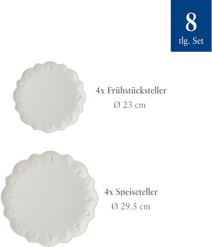 Villeroy & Boch – Toy'S Delight Royal Classic Geschirr-Set 8 Teilig Weiß, Spülmaschinenfest, Mikrowellensicher, Teller, Tellerset, Geschirrset 4 Personen, Weihnachtsgeschirr Toys, Premium Porcelain