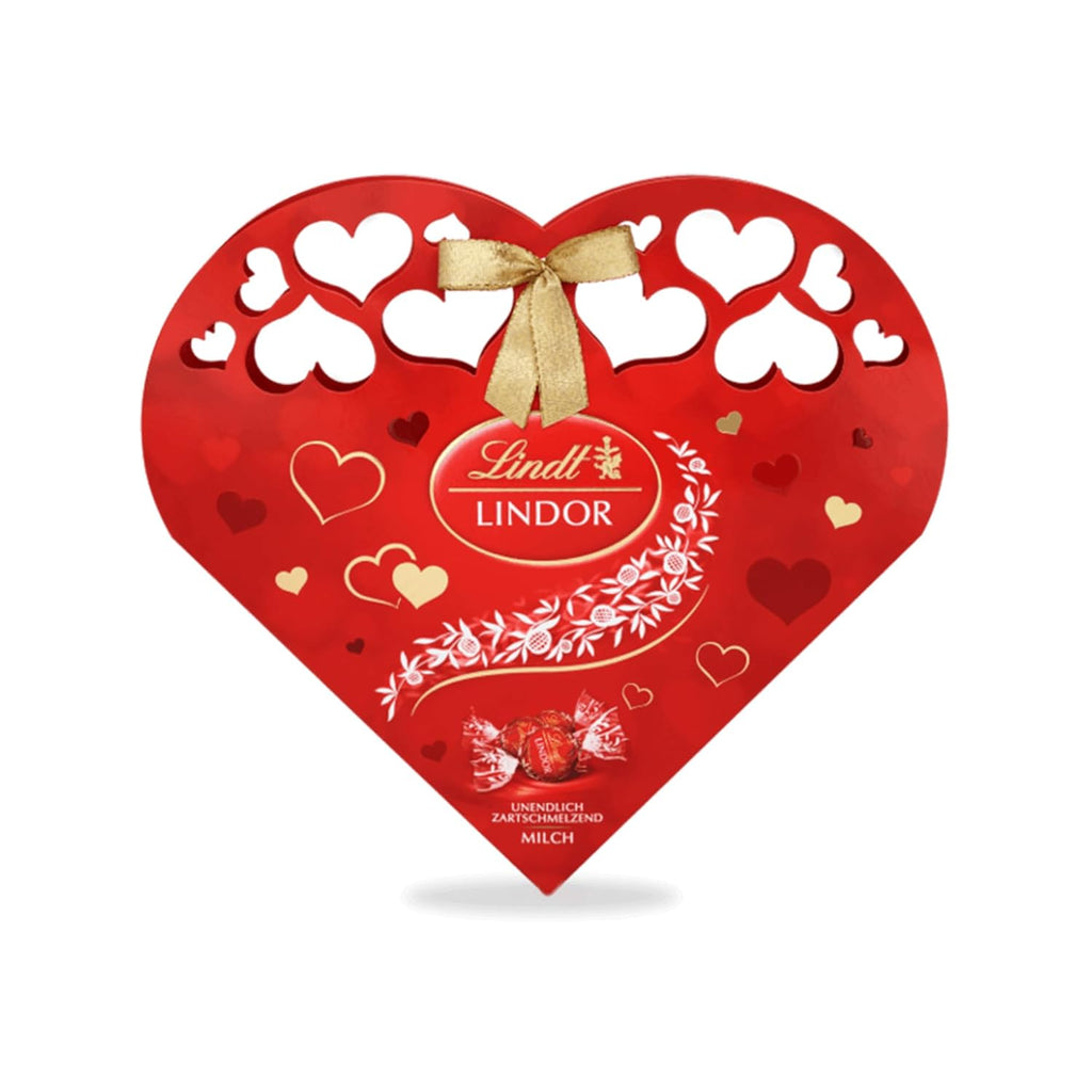 Lindt Lindor Herzpackung, Unendlich Zartschmelzende Lindor Kugeln Milch in Einer Hochwertigen Herzpackung, 4Er Pack (4 X 112 G)