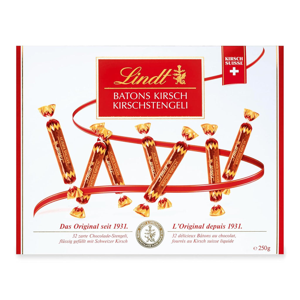 Lindt Schokolade Batons Kirschstengeli | 125 G | 16 Vollmilchschokoladestengli Gefüllt Mit Flüssigem Schweizer Kirschlikör | Pralinengeschenk Mit Alkohol | Schokoladengeschenk