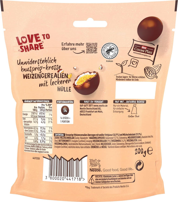 Nestlé  Crunchy Balls Vollmilch, Knusper-Kugeln Aus Krossen Weizencerealien, Umhüllt Mit Zartschmelzender Vollmilchschokolade, 1Er Pack (1 X 200G)