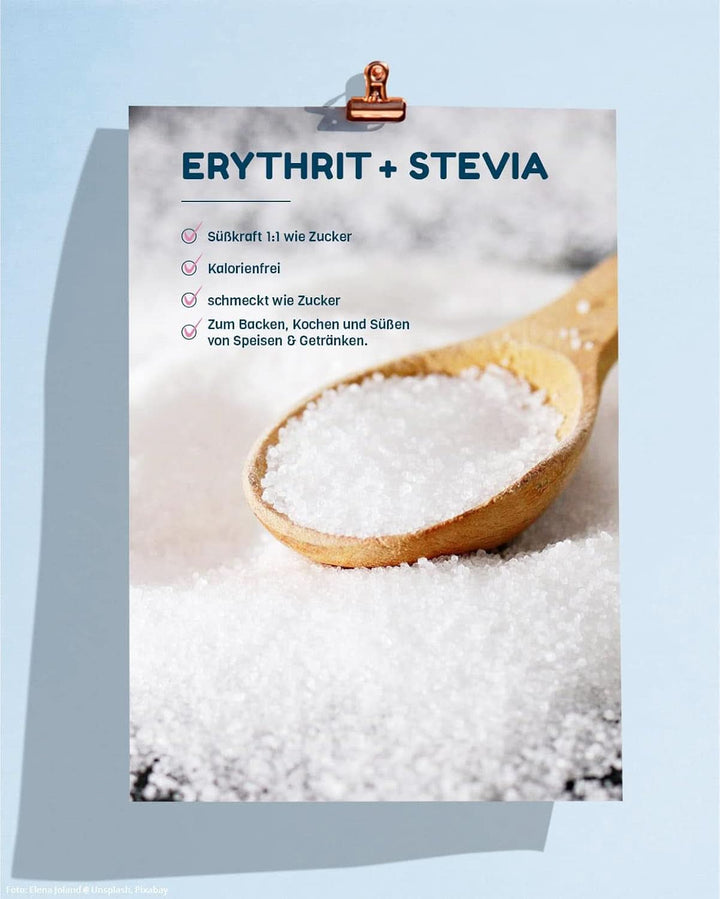 NO SUGAR, Erythritol + Stevia Înlocuitor natural de zahăr fără calorii 1:1 dulceață în comparație cu zahărul, fără aromă, 4,5 Kg