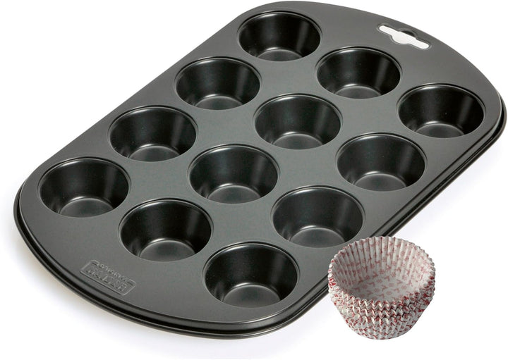 Original Kaiser Inspiration Muffinform-Set 2-Teilig, Muffinblech Mit Xmas Papierbackförmchen Für 12 Muffins, 38 X 27 Cm, Cupcake Form Antihaftbeschichtet, Schwarz