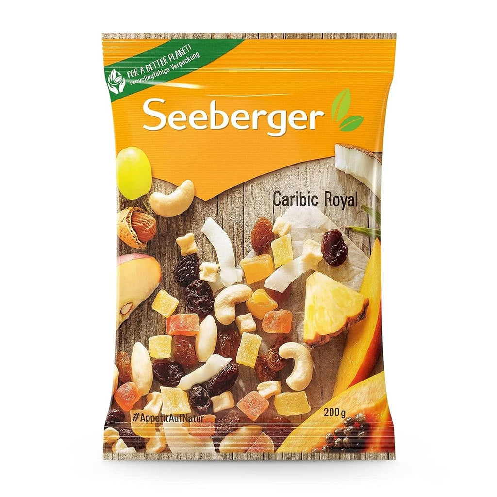 Seeberger, amestec dulce de papaya, ananas, mango, struguri și cuburi de mere cu chipsuri crocante de nucă de cocos, migdale și nuci caju, 12 x 200 grame