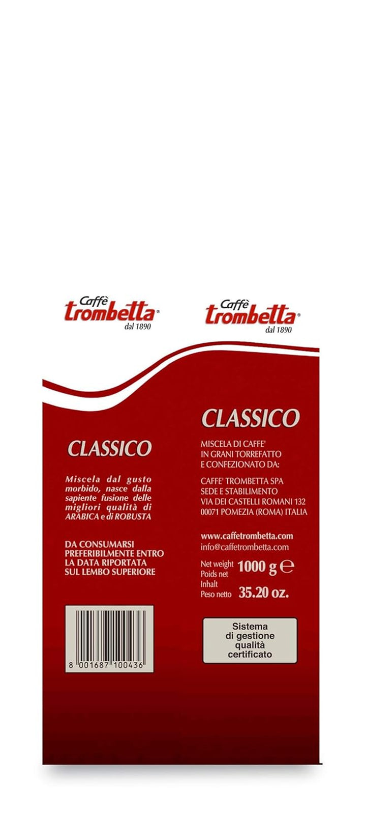 Caffè Trombetta Italien Kaffee Geröstete Kaffeebohnen, Klassisch. Eine Perfekte Harmonie Zwischen Aroma Und Körper - 1 Kg