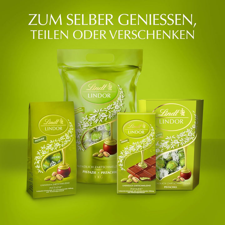 Lindt Schokolade LINDOR Kugeln Pistazie | 500 G | Ca. 40 Kugeln Vollmilchschokolade Mit Zartschmelzender Pistazien Füllung Im Süßen Cornet | Pralinen Geschenk | Schokoladen Geschenk