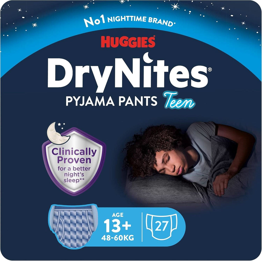 Huggies Drynites Nachtwindeln Bei Bettnässen, Für Jungen Ab 13 Bis Ca. 17 Jahre (48-60 KG), 27 Stück (3X9), Monatspack, Windel-Pants