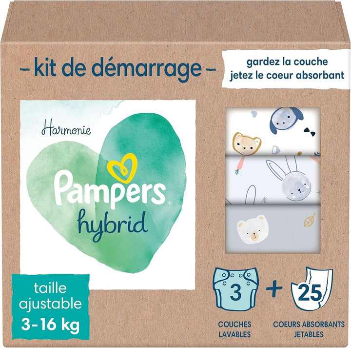 Pampers - Harmony Hybrid Starter Pack, 3 scutece lavabile + 25 șervețele de unică folosință - 1 pachet