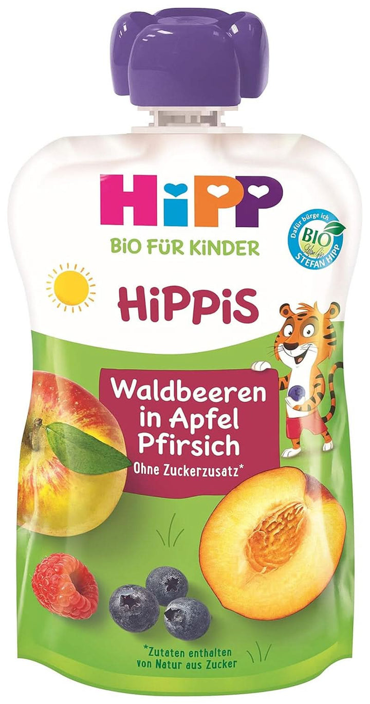 Hipp Super-Hippis Quetschbeutel, Granatapfel-Acerola in Apfel-Himbeere, 100% Bio-Früchte Ohne Zuckerzusatz, 6 X 100 G Beutel