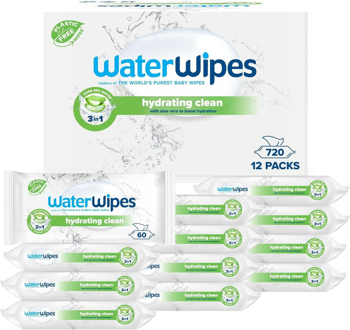 Waterwipes Feuchtigkeitsspendende, Säubernde Baby-Feuchttücher, 360 Tücher (6 Packungen), Mit 99% Wasser & Aloe Vera Extrakt, Feuchttücher Für Gesicht & Körper