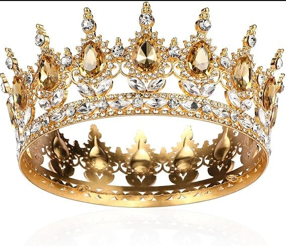 Coronita Aurie Din Metal Cu Pietre - Decoratiune Festiva Pentru Torturi Si Prajituri La Nunti Botezuri Si Aniversari