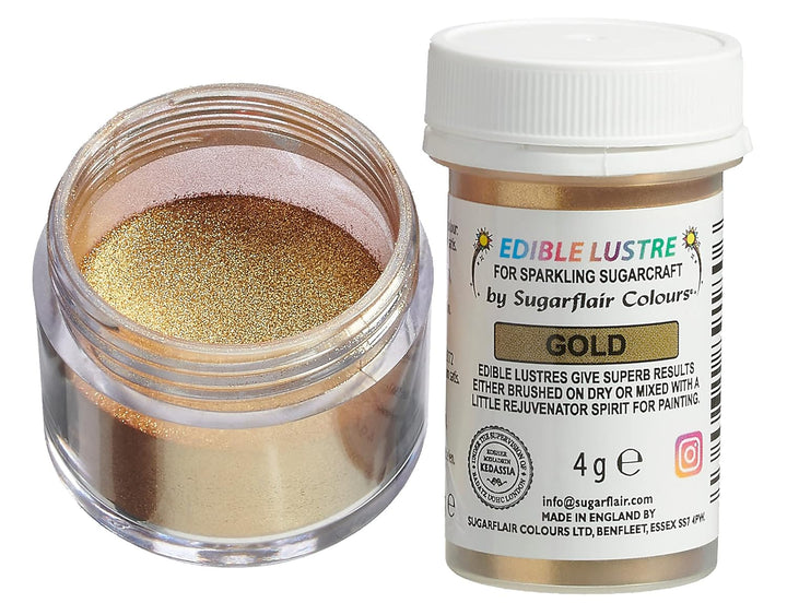 Sugarflair Edible Lustre Lebensmittelfarbe Glanzfarbe Gold - Lebensmittel Glanzpulver Für Kuchen, Cupcakes, Schokolade, Backwaren, Desserts, Eiscreme, Getränke, Cocktails Und Mehr - 4G