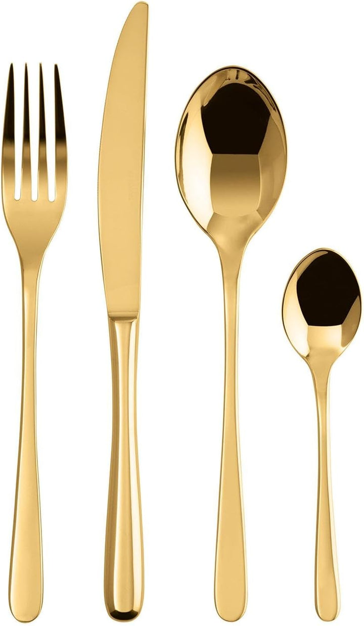 Sambonet 52553G81 - Taste Golden Besteck Set 24 Teile 6 X Gabeln, Messer, Esslöffel, Teelöffel, 6 Personen, Spülmaschinenfest, Edelstahl, Gold