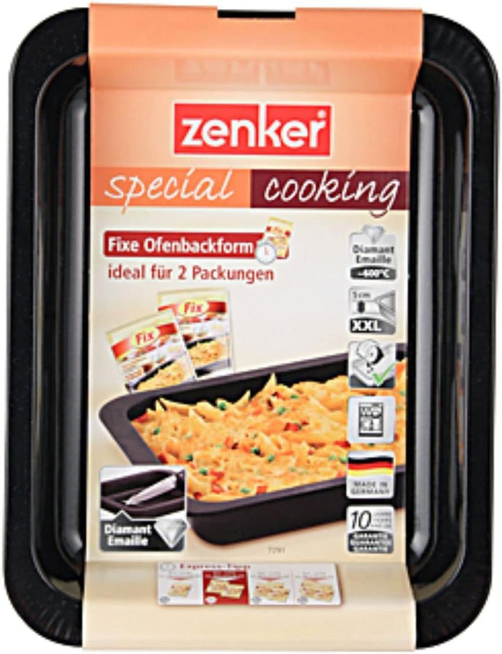 Zenker Ofenbackform (33 X 5 X 25 Cm) SPECIAL COOKING, Rechteckige Auflaufform Mit Emaille-Versiegelung, Backform Mit Extra Hohem Rand (Farbe: Schwarz), Menge: 1 Stück