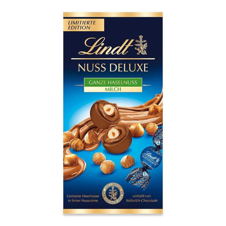 Lindt Schokolade NUSS DELUXE Kugeln Vollmilch Haselnuss| 98 G Beutel | Geröstete Haselnüsse in Feiner Nusscrème Umhüllt Von Feinschmelzender Vollmilch-Schokolade | Pralinengeschenk