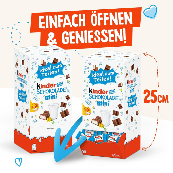 Kinder Schokolade Mini - 150 Einzeln Verpackte Mini Riegel, Geeignet Als Geschenkbox Zum Geburtstag, Hochzeit, Im Büro Oder Zuhause - 900G