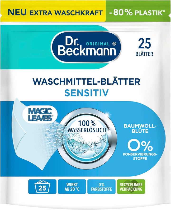 Foi de detergent Dr Beckmann MAGIC LEAVES COLOR | Foi de spălat predozate și solubile în apă | Economisitoare de spațiu și ușor de utilizat | 25 de foi