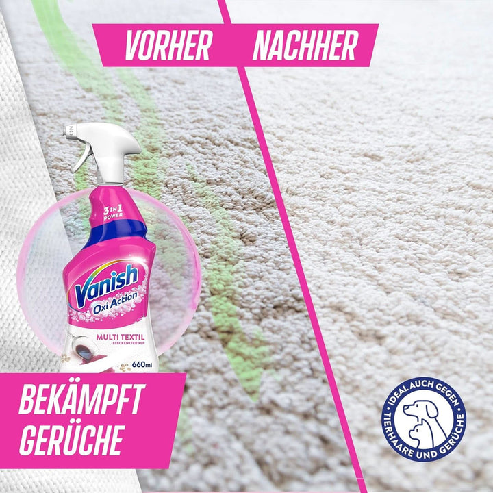 Vanish Oxi Action Multi - Textile Stain Remover Spray - 660 ml - Detergent textil pentru covoare și tapițerie - împotriva murdăriei și mirosului de urină