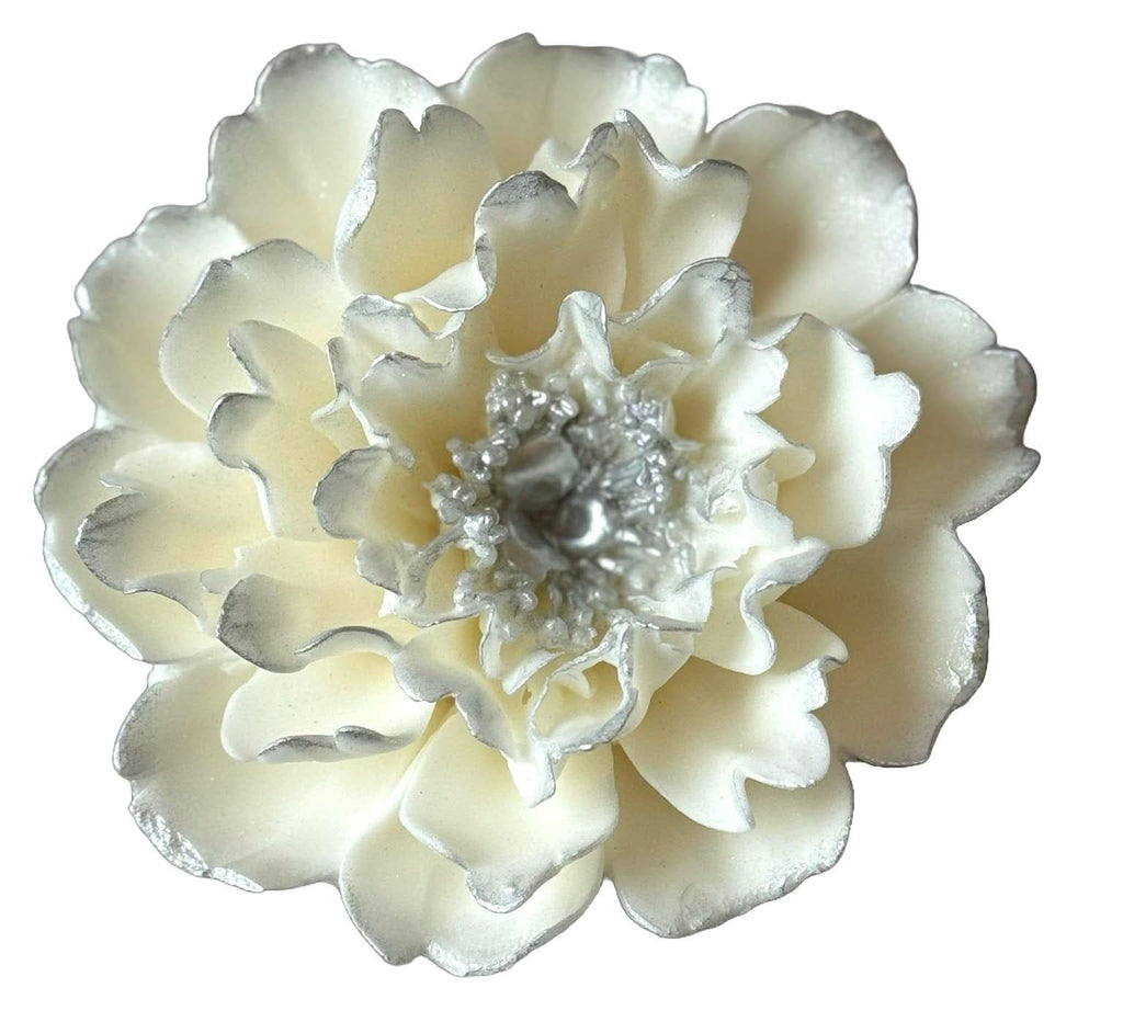 Decoratiune comestibila din zahar, Bujor alb argintiu Decoratiuni din Pasta de Zahar Nati Shop