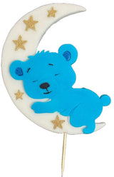 Decoratiune comestibila din zahar, Ursulet bleu pe luna Decoratiuni din Pasta de Zahar Nati Shop